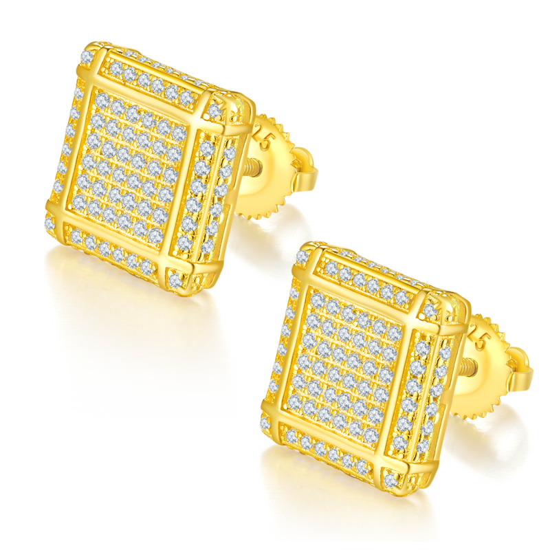方形格子S925银Stud Earring带螺纹Moissanite厘石D级0.77ct